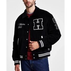 HUDSON Free Thinkers Men Bomber Jacket Insulated Black Logo Snap Closure S NWT